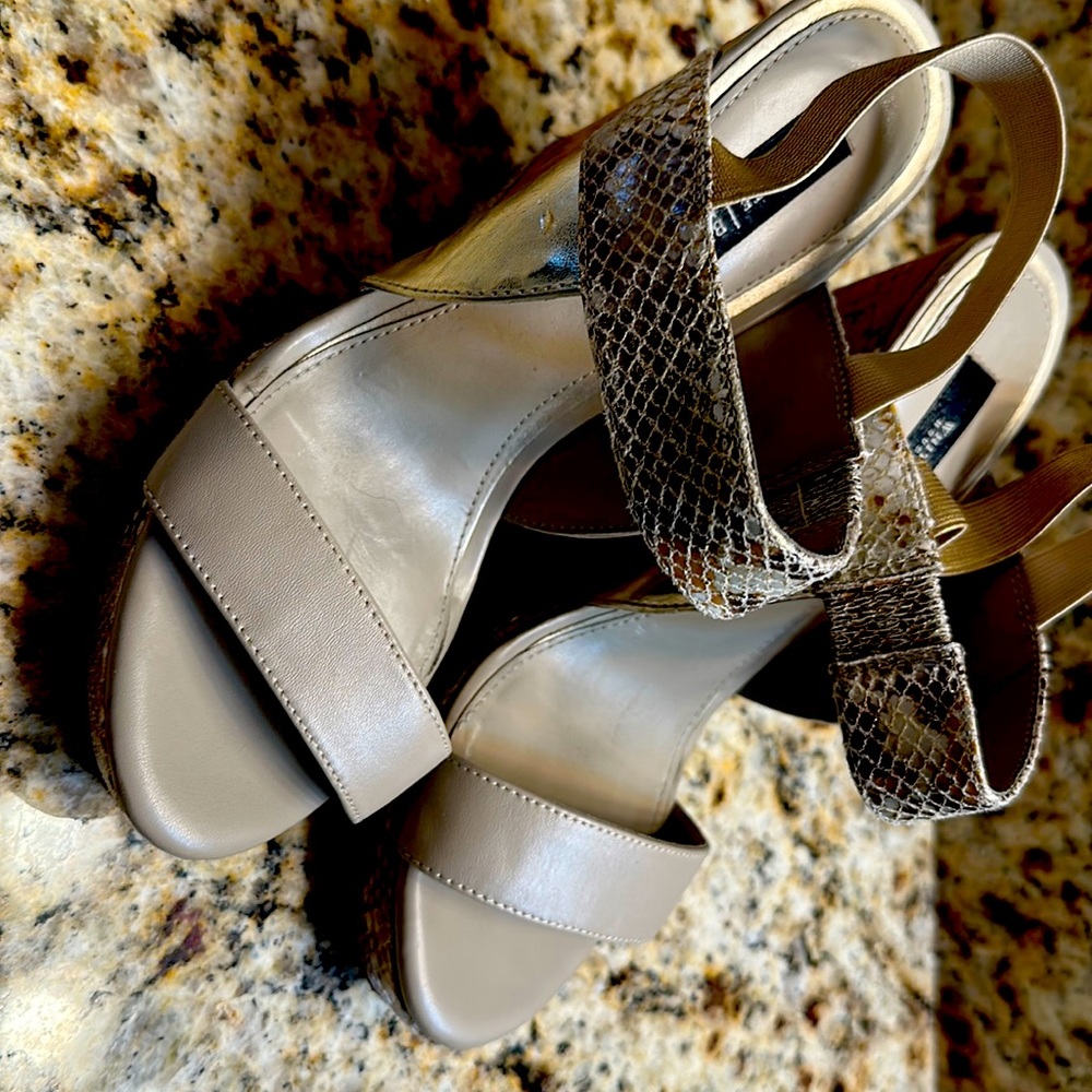 White House Black Market wedge heels. Beautiful snake skin print.